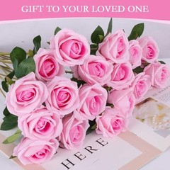 Hananona 50 Artificial Roses in Bulk, Fake Silk Pink Roses Realistic Roses for