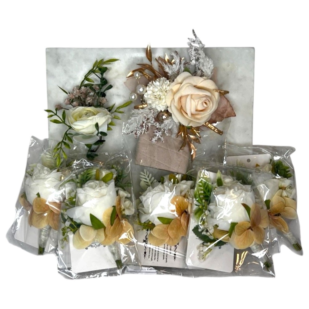Groom + Groomsmen Boutonnière Set (9 pcs total)
