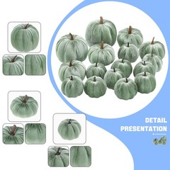 Woration 16pcs Fabric Artificial Pumpkins Set Lake Green Mix Size, Ash Gray