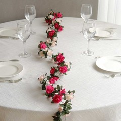 2 BLUSH FUCHSIA 8 ft long Silk Mini Rose Wedding Garland Leaves Bendable Wire