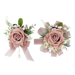 Dusty Rose Corsage and Boutonniere Set, Corsage Wristlet for Women and Bouton…