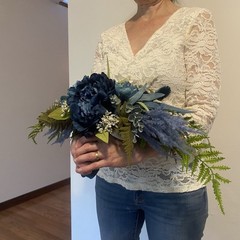 Bridal Wedding Bouquet Hand made Budget Friendly Faux Flowers White Blue