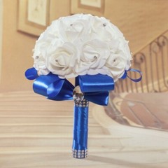 Bride Bouquet Artificial Flowers Wedding Bridal Holding White Ribbon Rhinestones