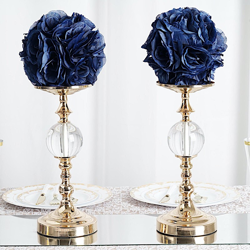 2 NAVY BLUE 7″ Silk Roses Flowers Kissing Balls Wedding Events Centerpieces