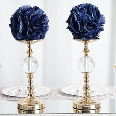2 NAVY BLUE 7″ Silk Roses Flowers Kissing Balls Wedding Events Centerpieces