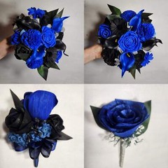 Royal Blue Black Rose Calla Lily Sola Bridal Wedding Bouquet Accessories