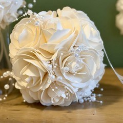 2 Ivory Rose Kissing Balls Wedding Decor Floral Pomander Hanging or Centerpiece