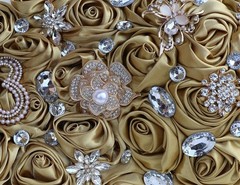 Satin/Brooch Rhinestone Gold Golden Flower Floral Wedding Bridesmaid Bouquet