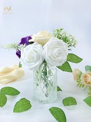 Artificial Flower 50pcs Real Looking Rose Fake Foam Roses with 50Pcs White