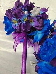Wedding Bouquet Set, Purple, Blue, White, Roses, Orchids, 17 Piece Wedding Pkg