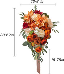 Burnt Orange Artificial Bridal Bouquet – 15″ Cascading Terracotta Flowers