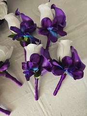 Wedding Bouquet Package, Turquoise, Purple, White, Flower Set 12 Pieces