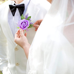 Purple Corsage and Boutonniere Set for Wedding Prom, Artificial Flower Wrist Cor