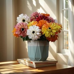 6 Pack Artificial Chrysanthemums Silk Flowers,24’in Long Stem Fake Creamy White