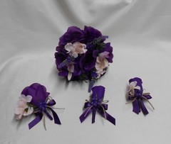 Rustic Package Silk Flower Wedding Bridal Bouquet Eggplant Lavender Lace Burlap