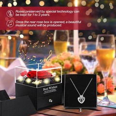 Preserved Red Rose Flowers with Love Necklace Gifts for Women Mom Birthday Prom