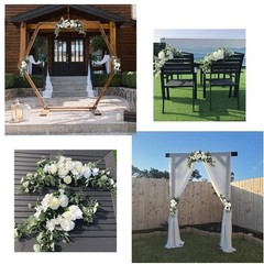 Wedding Arch Flowers Set – 3Pcs White Rose Floral Swags & Eucalyptus Greenery fo