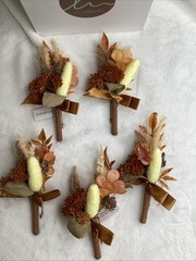 5 Groomsmen Boutonniere Rust Yellow Terracotta Artificial Wedding Flower Damg
