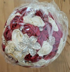 NEW Bridal Red & Ivory Satin Floral Wedding Bouquet