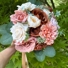 Burnt Orange Mauve Silk Rose Bridal Bouquet Boutonniere Wedding Set Decor