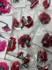 Vintage Craft Bulk Lot Satin Ribbon Roses Wire Stem Roses Assorted Size Colors