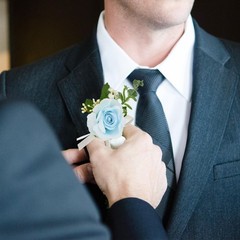 Blue Corsage & Boutonniere Set – Wristlet for Prom, Wedding Flowers, Party Decor