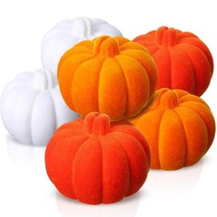 Wonderjune 6 Sets Thanksgiving Artificial Pumpkins Orange, Brown, White