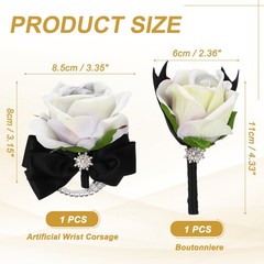 2Pcs Wrist Corsage Boutonnieres Set with Black Ribbon, Dreamy Purple