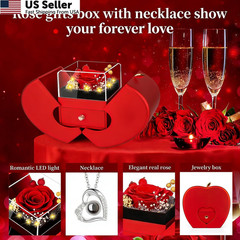 Lebana Preserved Red Real Rose with I Love You Necklace, Small, Red-Love