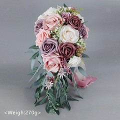 Cascading Bridal Bouquet, Artificial Flowers Rustic Boho Tossing Bouquet for