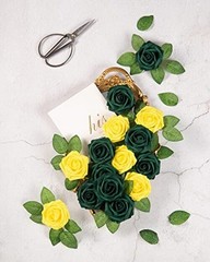 25Pcs Artificial Roses Flowers Fake Roses with Stems Real 25pcs Hunt Green