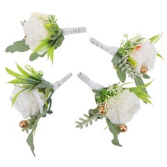 4 PCS Wedding Lapel Corsage Best Man Boutonniere Fake Flower Brooch