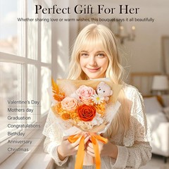 Preserved Flowers Bouquet with Bear, 3 Real Forever for Orange