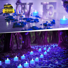 1000Pcs Blue Artificial Rose Petals with 12Pcs Blue LED Tea Lights Kit, for Déco