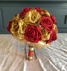Large gold colored silk rose and real touch roses bridal bouquet…you pick colors