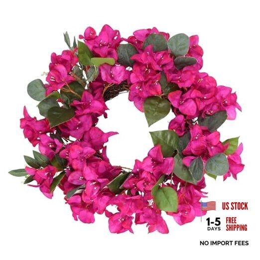 Bougainvillea Artificial Wreaths for Front Door Spring Summer Faux Deep Pink