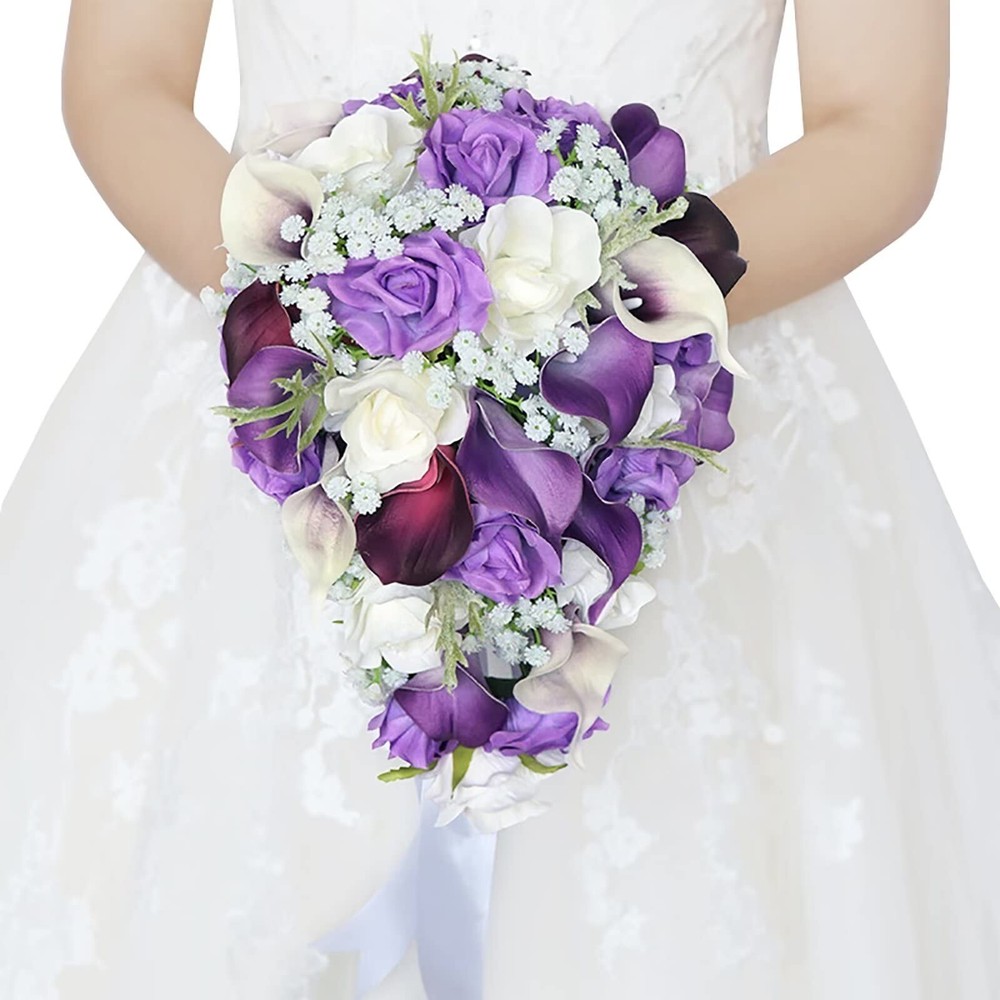 Emivery Calla Lily Wedding Bouquet Cascading Bridal Bouquet Artificial Purple…