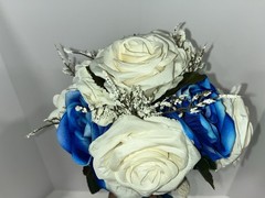 10″ White & Blue Prom + Wedding Artificial Flowers bouquet free shipping