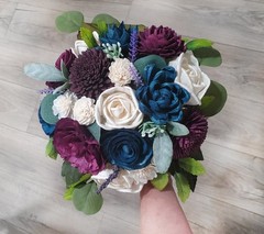 Plum Navy Blue Bridal Bouquet Sola Wood Flower Dark Purple Bridesmaid Wedding
