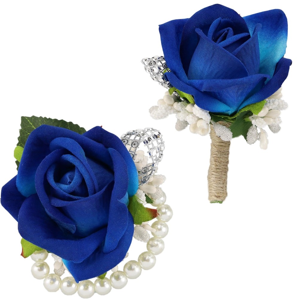 SITUMEIZI 2Pcs Blue Corsage and Boutonniere Set,Corsage Wristlet Athens