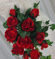 Sweet Roses of Red Cascading Ivy Faux Silk Wedding Bouquet