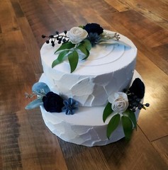 15PC Dusty Blue Wedding Cake Decoration Set White Navy Sola Wood Decor Flowers