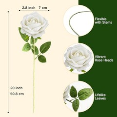 12PCS 20‘’ White Artificial Roses Flowers with 12pcs White Artificial Flowers