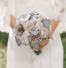 Champagne Brown Sola Wood Bridal Bouquet Cascading Natural Bark Wedding Flowers