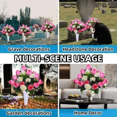 Hibsotco Set of 2 Artificial Cemetery Flowers with 2 Bouquets, White & Pink