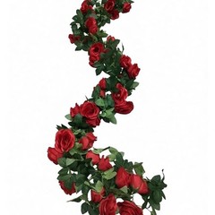 4Pcs (30 FT) Rose Vine – Lifelike Artificial Flower Garland, Silk Rose Red
