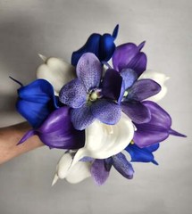 Peacock Royal Blue Purple Turquoise Ivory Calla Lily Orchid Bridal Wedding Bouqu