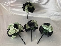 Wedding Bouquet Set, Black, Green Flower Package, 11 Pieces