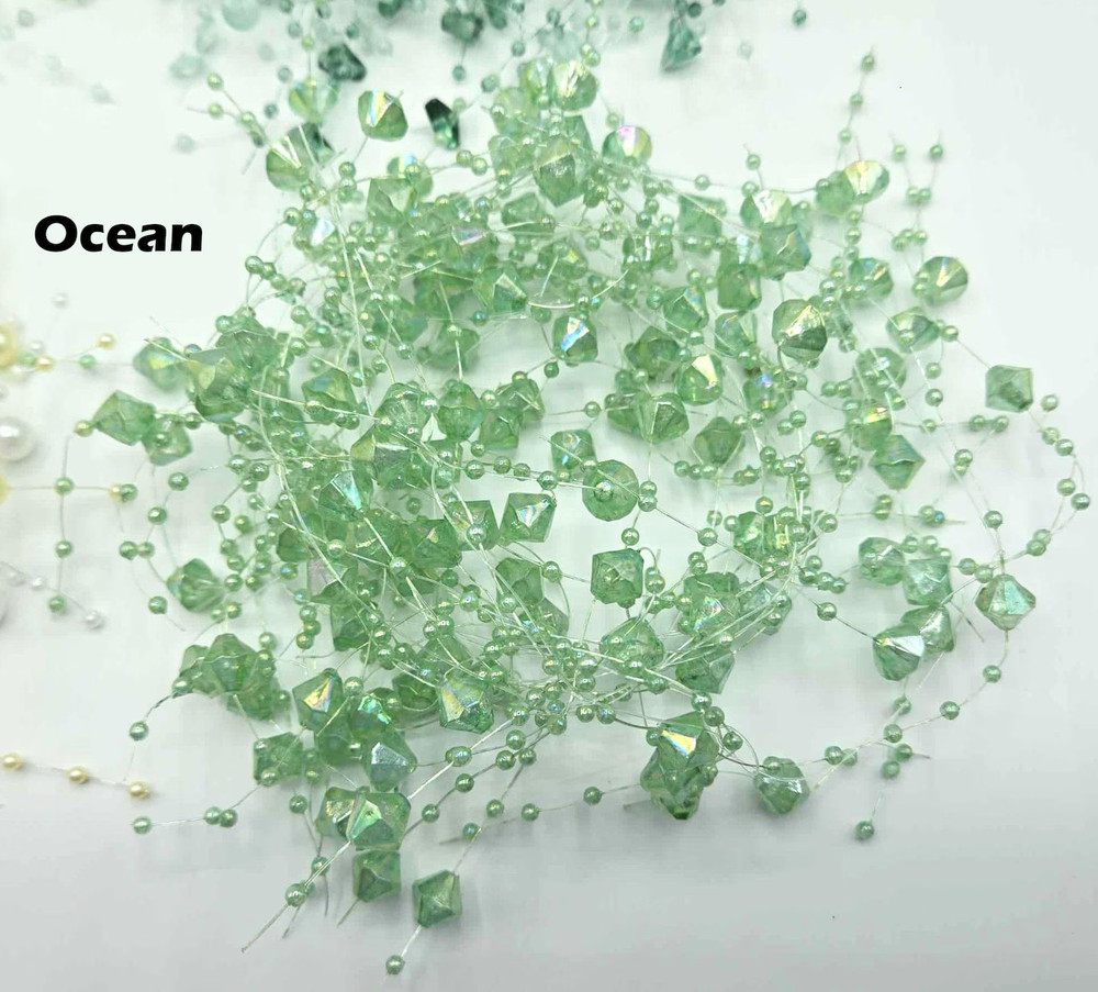 12 PC Beach Coastal Beaded Christmas or Beach Wedding Garland- OCEAN, 5FT
