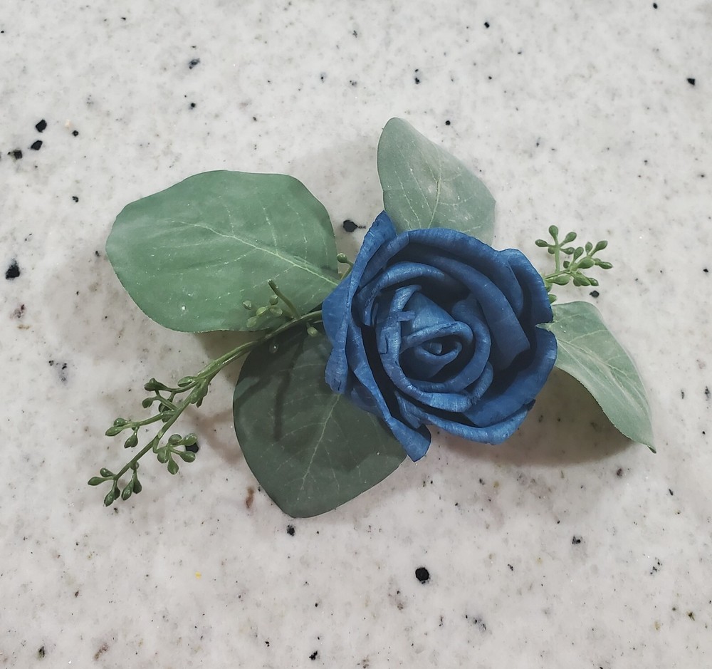 Navy Blue Wedding Cake Flower Eucalyptus Reusable Sola Wood Rose DIY Topper